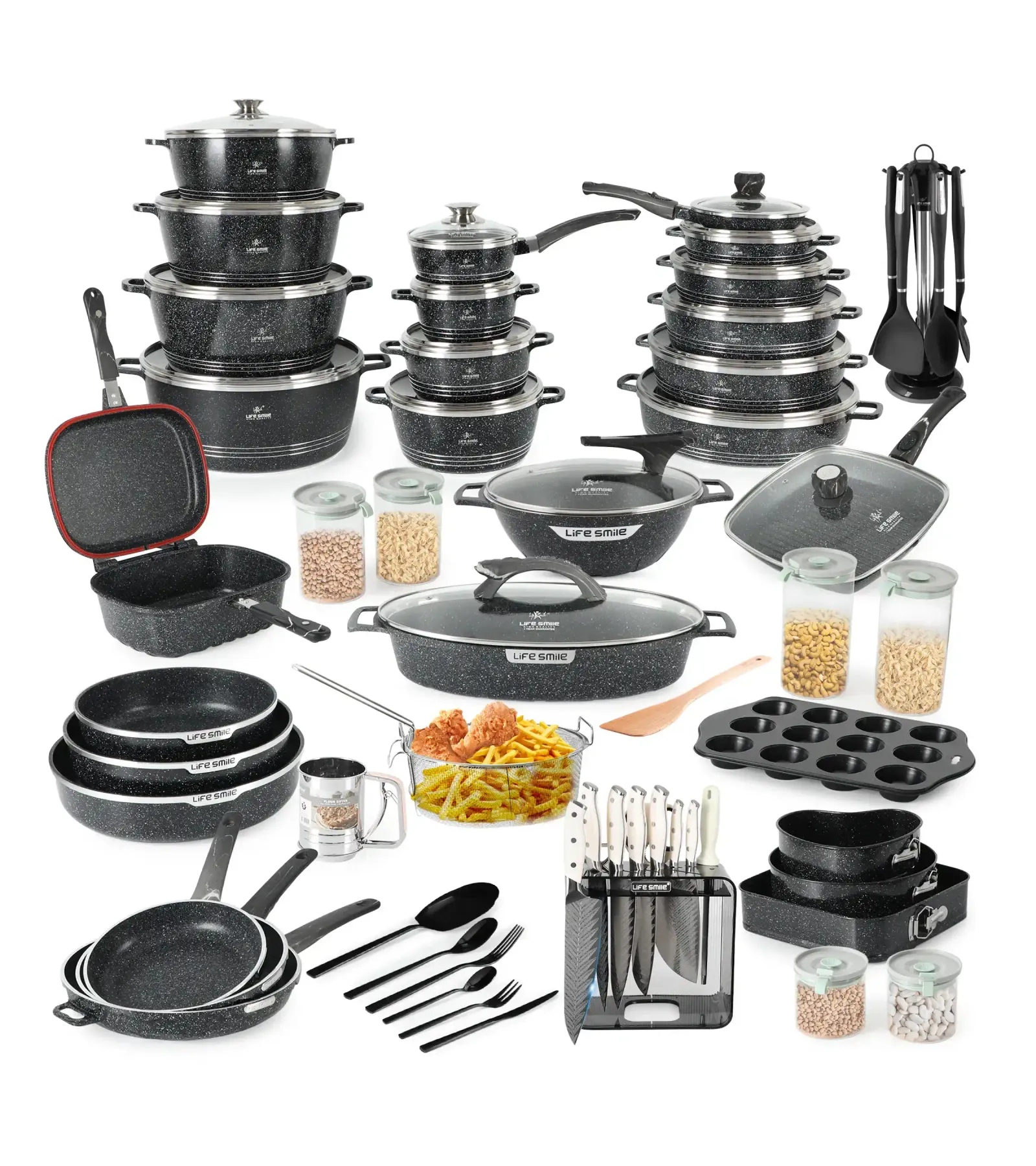 Anniversary Celebration while stocks lastοΌBig Kitchen Cookware Set 166 Pcs with Non Stick Pots and Pans