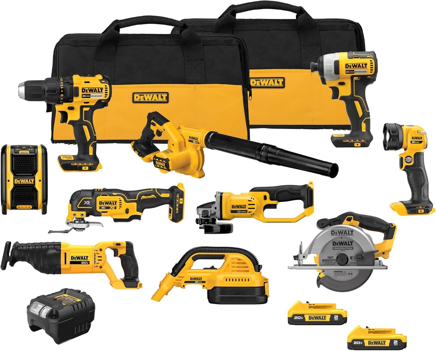 DEWALT 20V MAX Power Tool Combo Kit, Cordless Power Tool Set, 10-Tool with 2 Batteries and Charger Included (DCK1021D2)