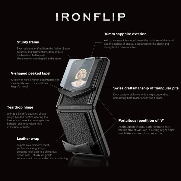 VERTU IRONFLIP Calf Skin Flip Cell Phone, Unlocked Android 5G Smartphone, Foldable Design, One-Hand Control, 50MP Camera, 12G+512G, Dual SIM, 6.9β³ 120Hz OLED, 65W Fast Charge